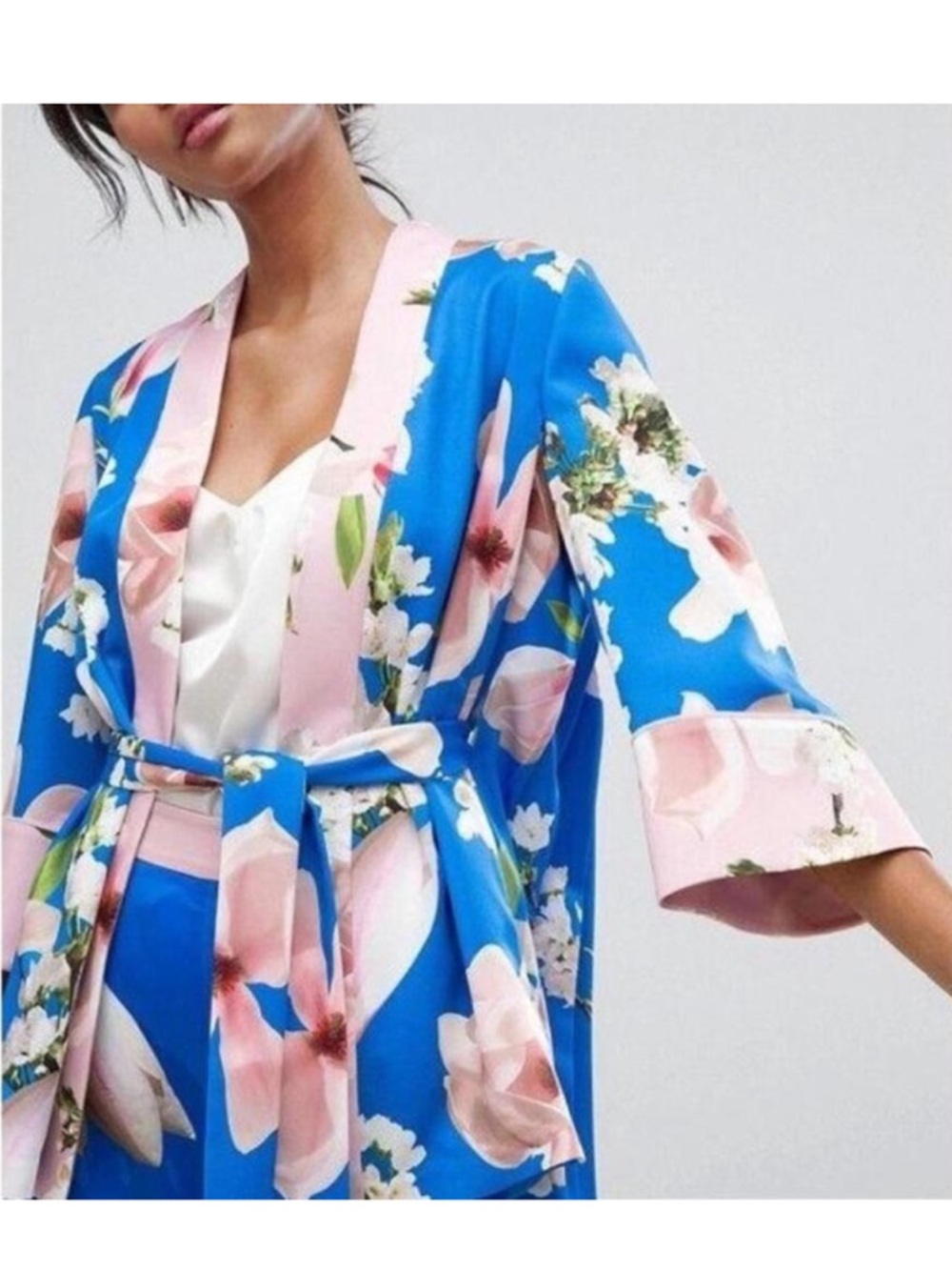 TED BAKER LONDON Harmony Pleat Back Kimono Jacket Blue and Pink Floral Small